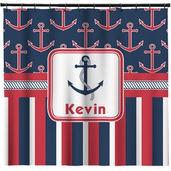 Nautical Anchors & Stripes Shower Curtain - Custom Size (Personalized)