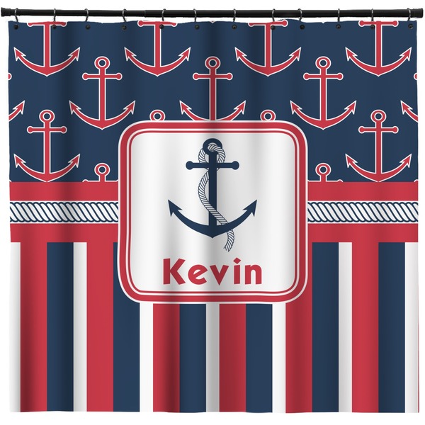 Custom Nautical Anchors & Stripes Shower Curtain - Custom Size (Personalized)