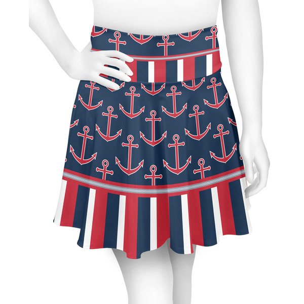 Custom Nautical Anchors & Stripes Skater Skirt - Medium