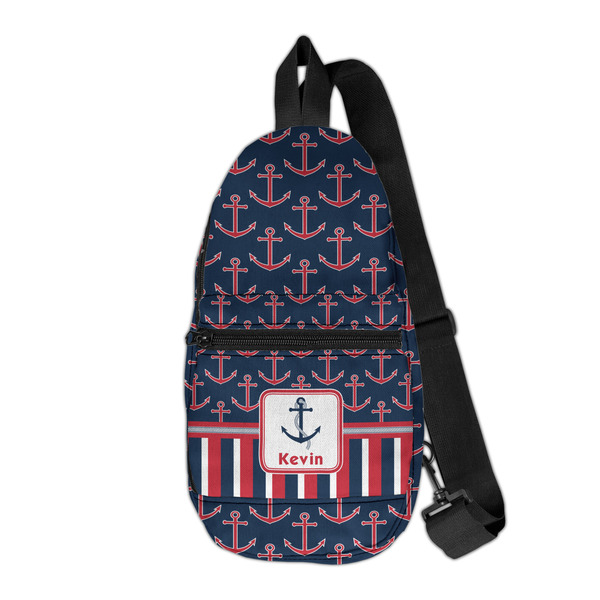 Custom Nautical Anchors & Stripes Sling Bag (Personalized)