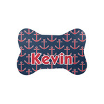 Nautical Anchors & Stripes Bone Shaped Dog Food Mat (Small) (Personalized)