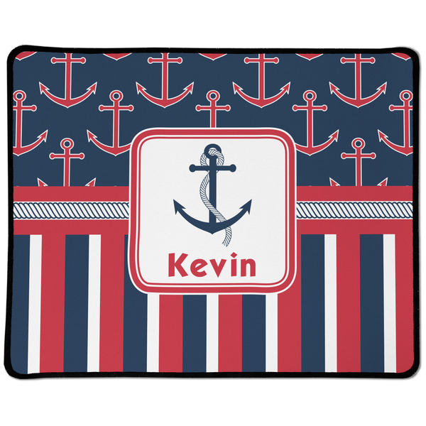 Custom Nautical Anchors & Stripes Large Gaming Mouse Pad - 12.5" x 10" (Personalized)