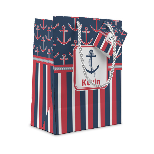 Custom Nautical Anchors & Stripes Small Gift Bag (Personalized)
