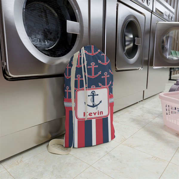 Nautical Anchors & Stripes Small Landry Bag - In Context