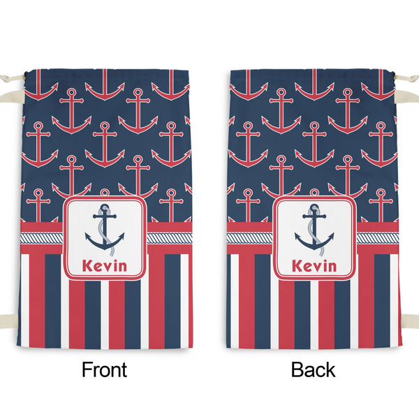 Nautical Anchors & Stripes Small Laundry Bag - Front & Back View