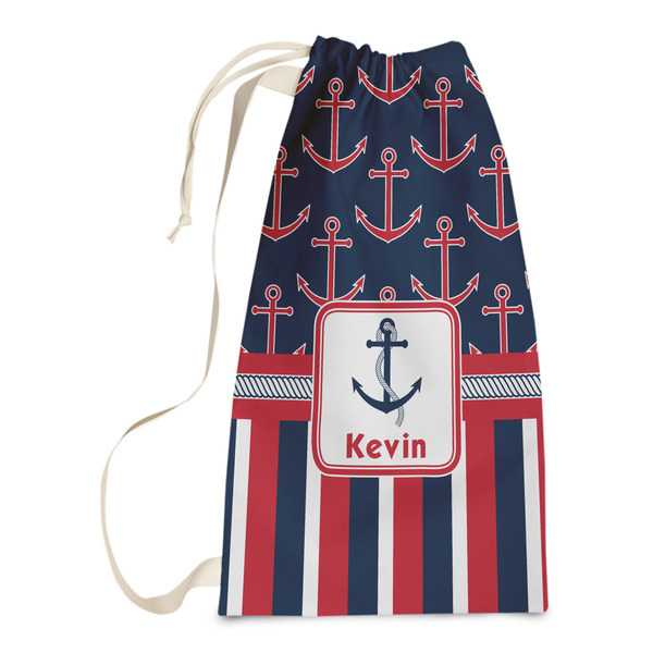 Custom Nautical Anchors & Stripes Laundry Bags - Small (Personalized)