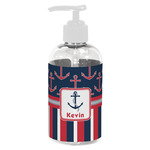 Nautical Anchors & Stripes Plastic Soap / Lotion Dispenser (8 oz - Small - White) (Personalized)