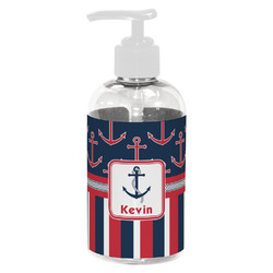 Nautical Anchors & Stripes Plastic Soap / Lotion Dispenser (8 oz - Small - White) (Personalized)