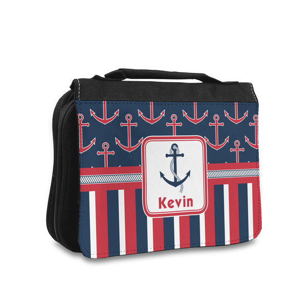 Custom Nautical Anchors & Stripes Toiletry Bag - Small (Personalized)