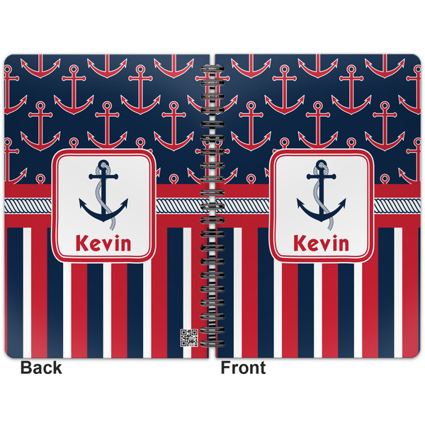Nautical Anchors & Stripes Spiral Journal 7 x 10 - Apvl