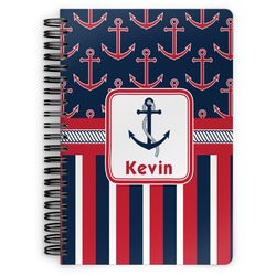 Nautical Anchors & Stripes Spiral Notebook - 7x10 w/ Name or Text