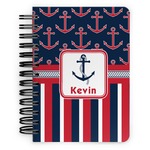 Nautical Anchors & Stripes Spiral Notebook - 5x7 w/ Name or Text