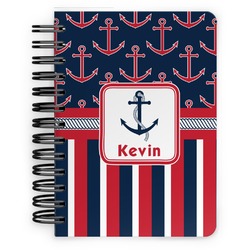 Nautical Anchors & Stripes Spiral Notebook - 5x7 w/ Name or Text