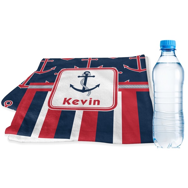 Custom Nautical Anchors & Stripes Sports & Fitness Towel (Personalized)