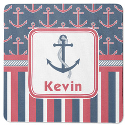 Nautical Anchors & Stripes Square Rubber Backed Coaster (Personalized)