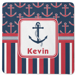 Nautical Anchors & Stripes Square Rubber Backed Coaster (Personalized)