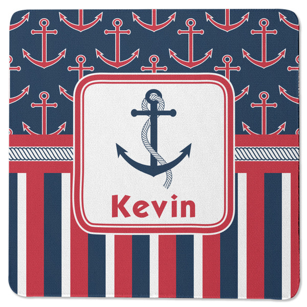 Custom Nautical Anchors & Stripes Square Rubber Backed Coaster (Personalized)