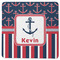 Nautical Anchors & Stripes Square Rubber Backed Coaster (Personalized)
