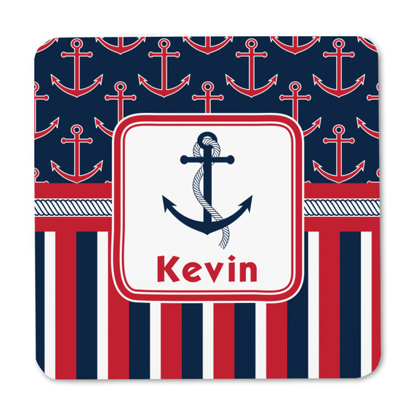 Nautical Anchors & Stripes Square Fridge Magnet - FRONT