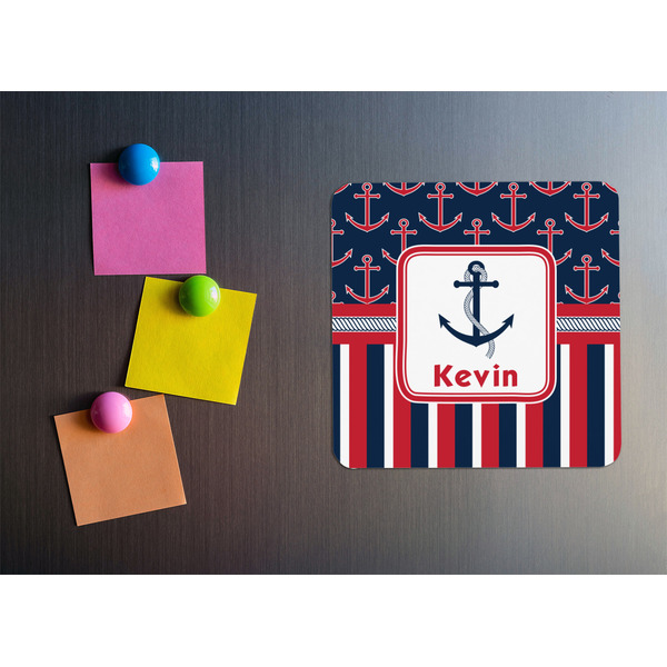 Nautical Anchors & Stripes Square Fridge Magnet - LIFESTYLE