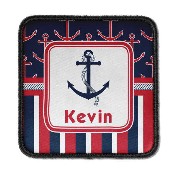 Custom Nautical Anchors & Stripes Iron On Square Patch w/ Name or Text