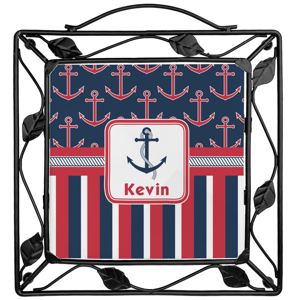 Custom Nautical Anchors & Stripes Square Trivet (Personalized)