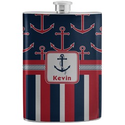 Nautical Anchors & Stripes Stainless Steel Flask (Personalized)