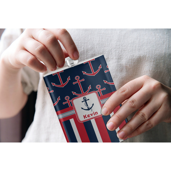 Nautical Anchors & Stripes Stainless Steel Flask - LIFESTYLE 1