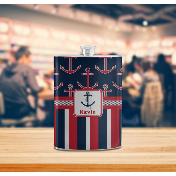 Nautical Anchors & Stripes Stainless Steel Flask - LIFESTYLE 2