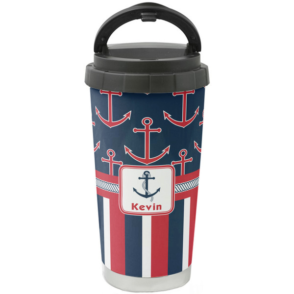 Custom Nautical Anchors & Stripes Stainless Steel Coffee Tumbler (Personalized)