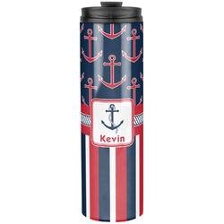 Nautical Anchors & Stripes Stainless Steel Skinny Tumbler - 20 oz (Personalized)