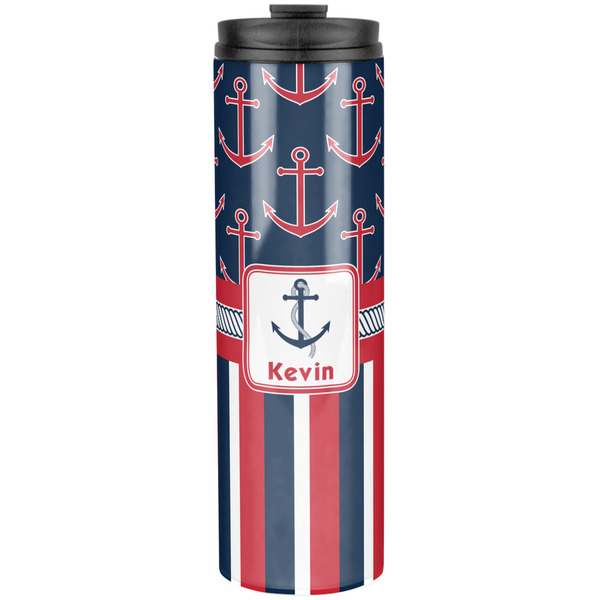 Custom Nautical Anchors & Stripes Stainless Steel Skinny Tumbler - 20 oz (Personalized)