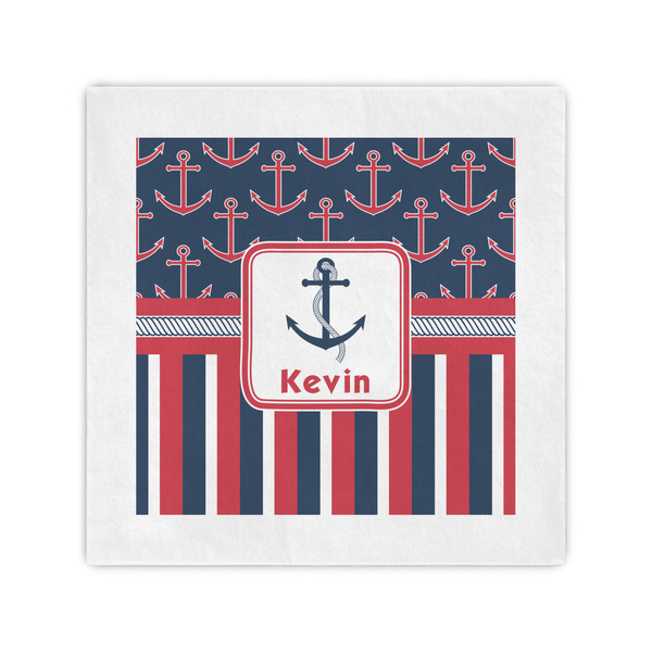 Custom Nautical Anchors & Stripes Standard Cocktail Napkins (Personalized)