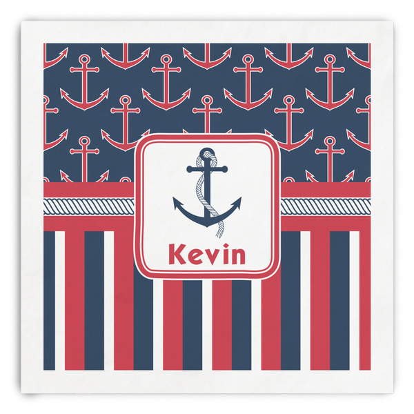 Custom Nautical Anchors & Stripes Paper Dinner Napkins (Personalized)