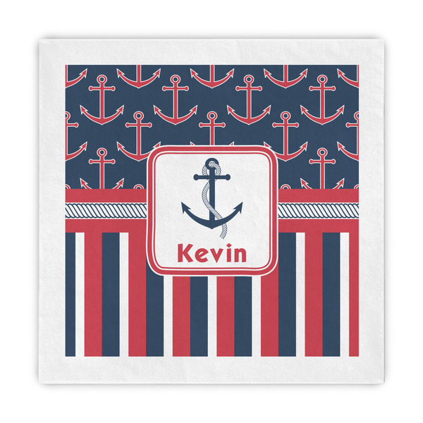 Custom Nautical Anchors & Stripes Decorative Paper Napkins (Personalized)