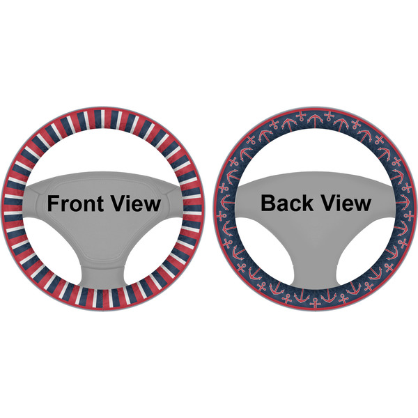 Nautical Anchors & Stripes Steering Wheel Cover- Front and Back