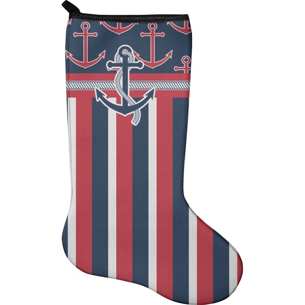 Custom Nautical Anchors & Stripes Holiday Stocking - Single-Sided - Neoprene