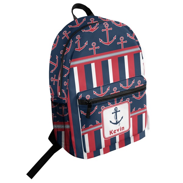 Custom Nautical Anchors & Stripes Student Backpack (Personalized)