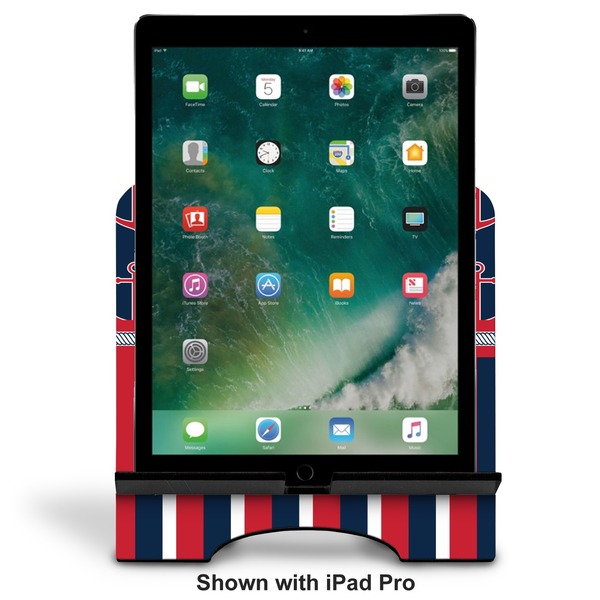 Nautical Anchors & Stripes Stylized Tablet Stand - Front with ipad