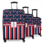 Nautical Anchors & Stripes 3 Piece Luggage Set - 20" Carry On, 24" Medium Checked, 28" Large Checked (Personalized)