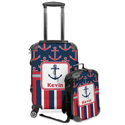 Nautical Anchors & Stripes Kids 2-Piece Luggage Set - Suitcase & Backpack (Personalized)