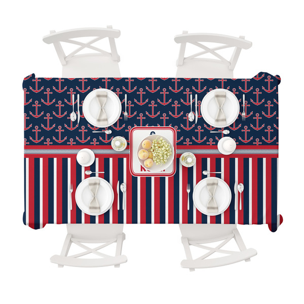 Nautical Anchors & Stripes Tablecloths (58"x102") - TOP VIEW