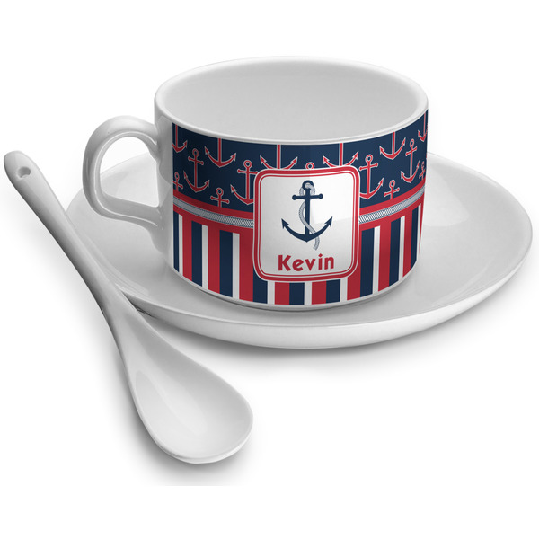 Custom Nautical Anchors & Stripes Tea Cup - Single (Personalized)