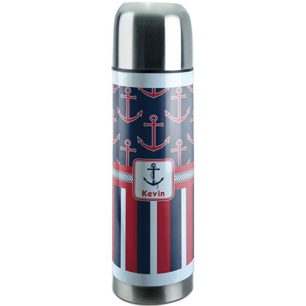 Custom Nautical Anchors & Stripes Stainless Steel Thermos (Personalized)