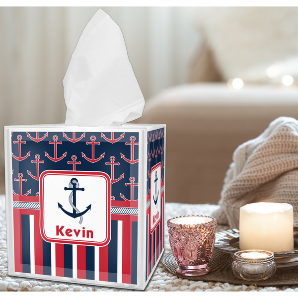 Nautical Anchors & Stripes Tissue Box - LIFESTYLE