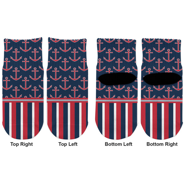 Nautical Anchors & Stripes Toddler Ankle Socks - Double Pair - Front and Back - Apvl