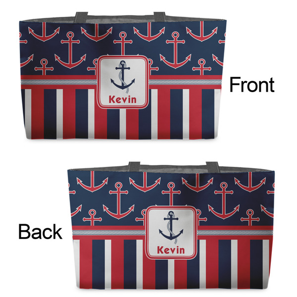 Nautical Anchors & Stripes Tote w/Black Handles - Front & Back Views