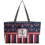 Nautical Anchors & Stripes Beach Totes Bag - w/ Black Handles (Personalized)