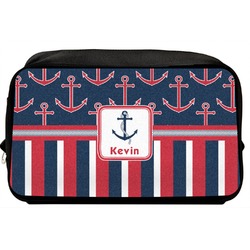 Nautical Anchors & Stripes Toiletry Bag / Dopp Kit (Personalized)
