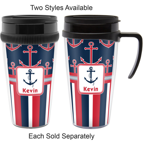 Nautical Anchors & Stripes Travel Mugs - with & without Handle